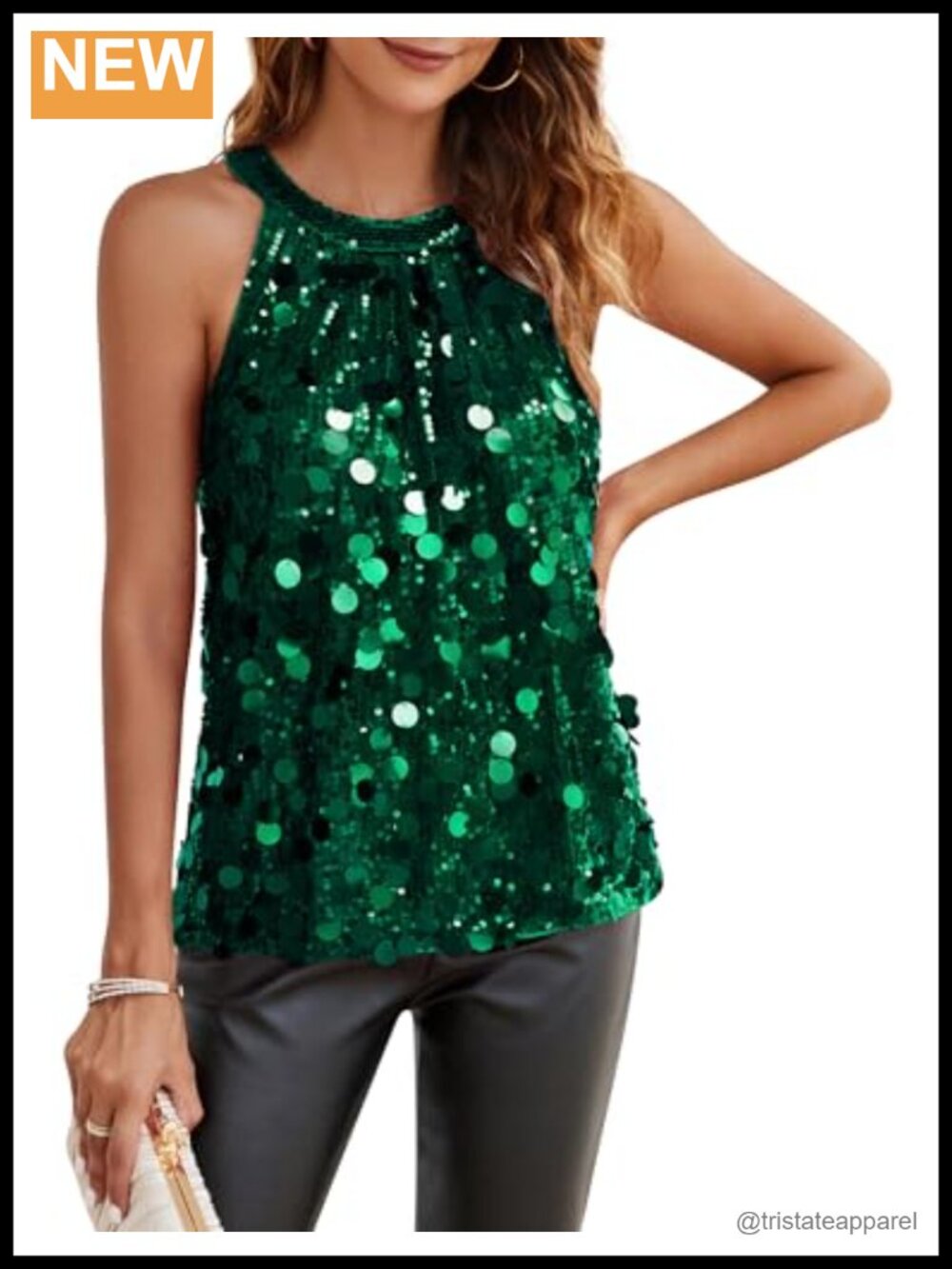 GRACE KARIN Sequin Halter Tank Top Sleeveless Ruched Flowy Party Shirt